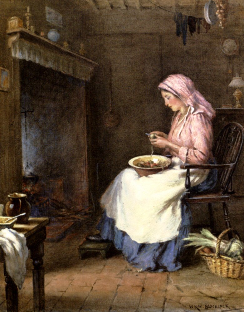 Blacklock William Kay A Woman Peeling Vegetables Art A4 Photo Print