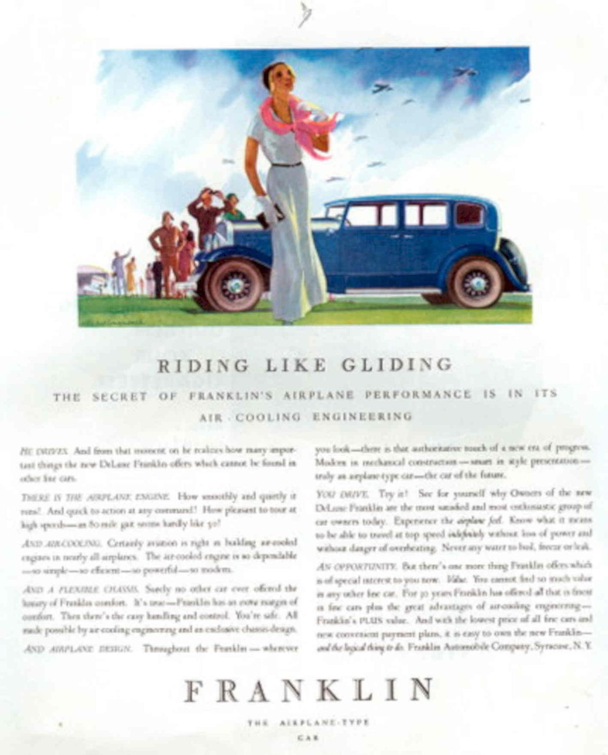 Blue Franklin Airplane 1930s Vintage Retro Advert Poster
