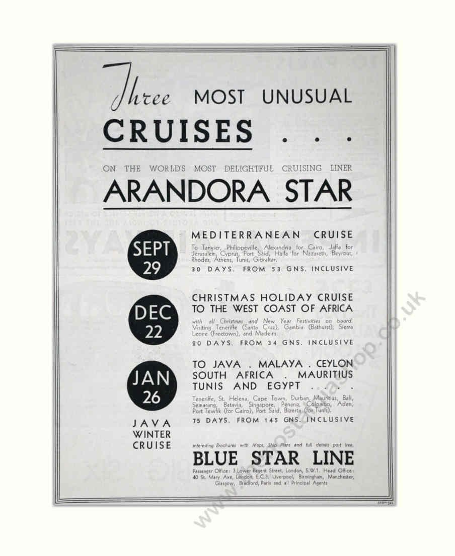Blue Star Cruises Vintage Retro Advert Poster A4 Photo Print