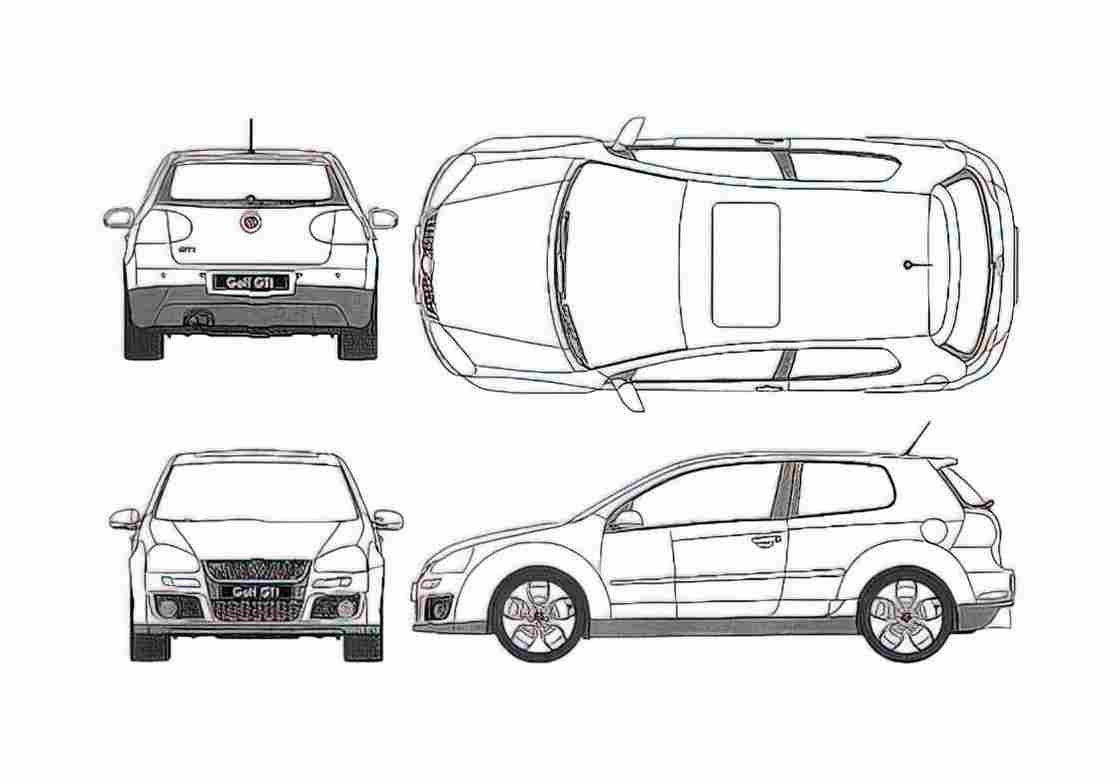 Blueprint 1K) GTI 3 door Hatchback 2004 A4 Photo Print