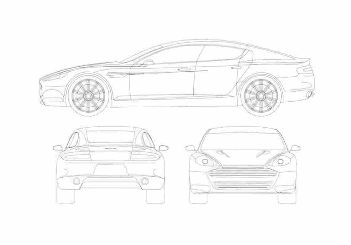 Blueprint 2009 Aston Martin Rapide 4 door Coupe 01 A4 Photo Print