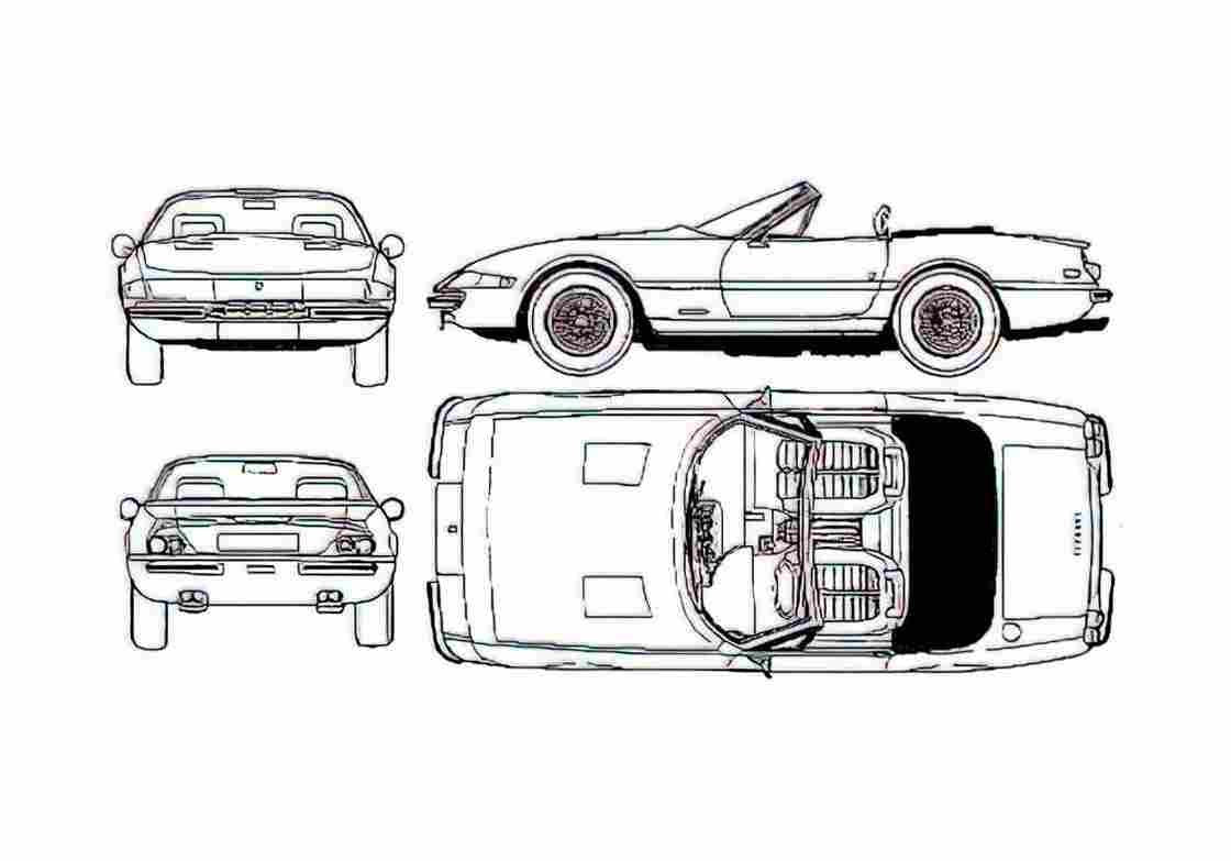 Blueprint 4 Daytona Spyder Cabriolet 1971 A4 Photo Print