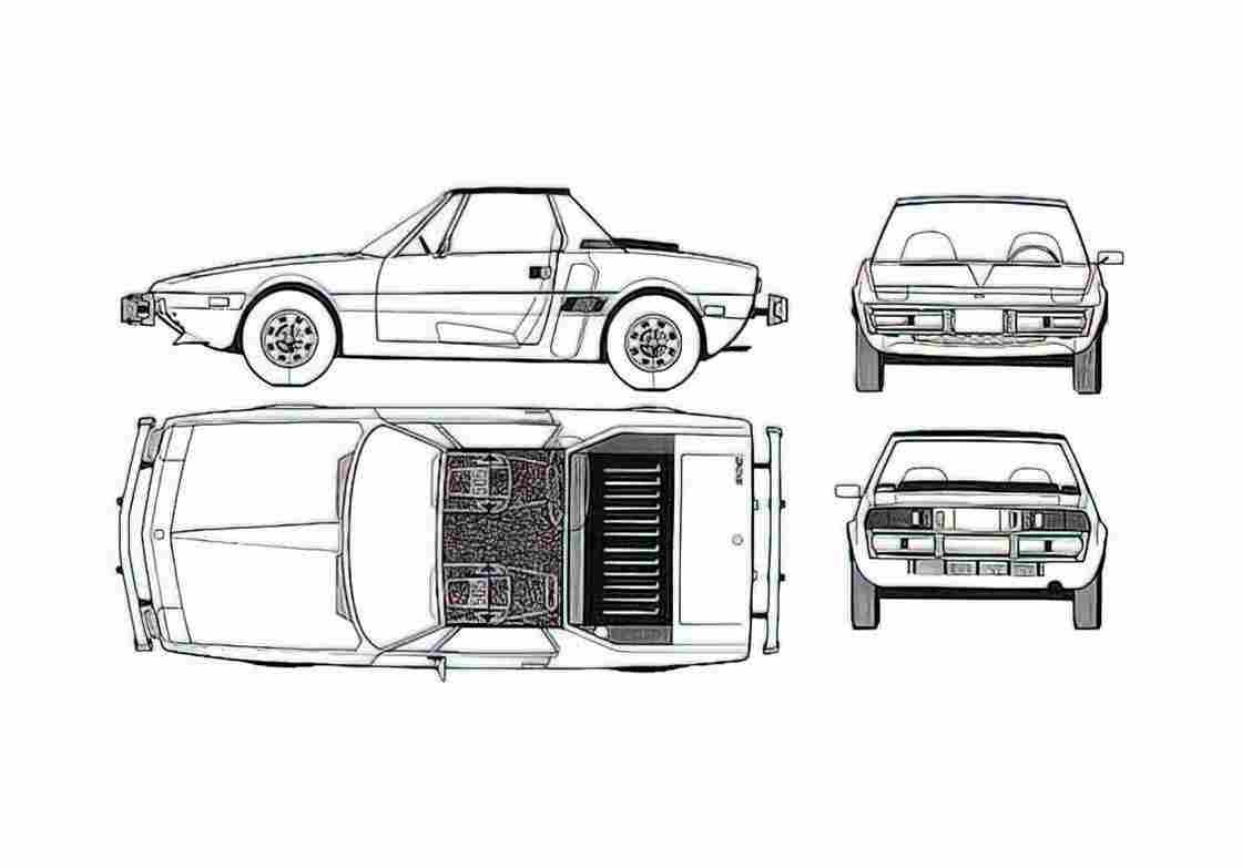 Blueprint 9 Bertone Targa 1972 A4 Photo Print