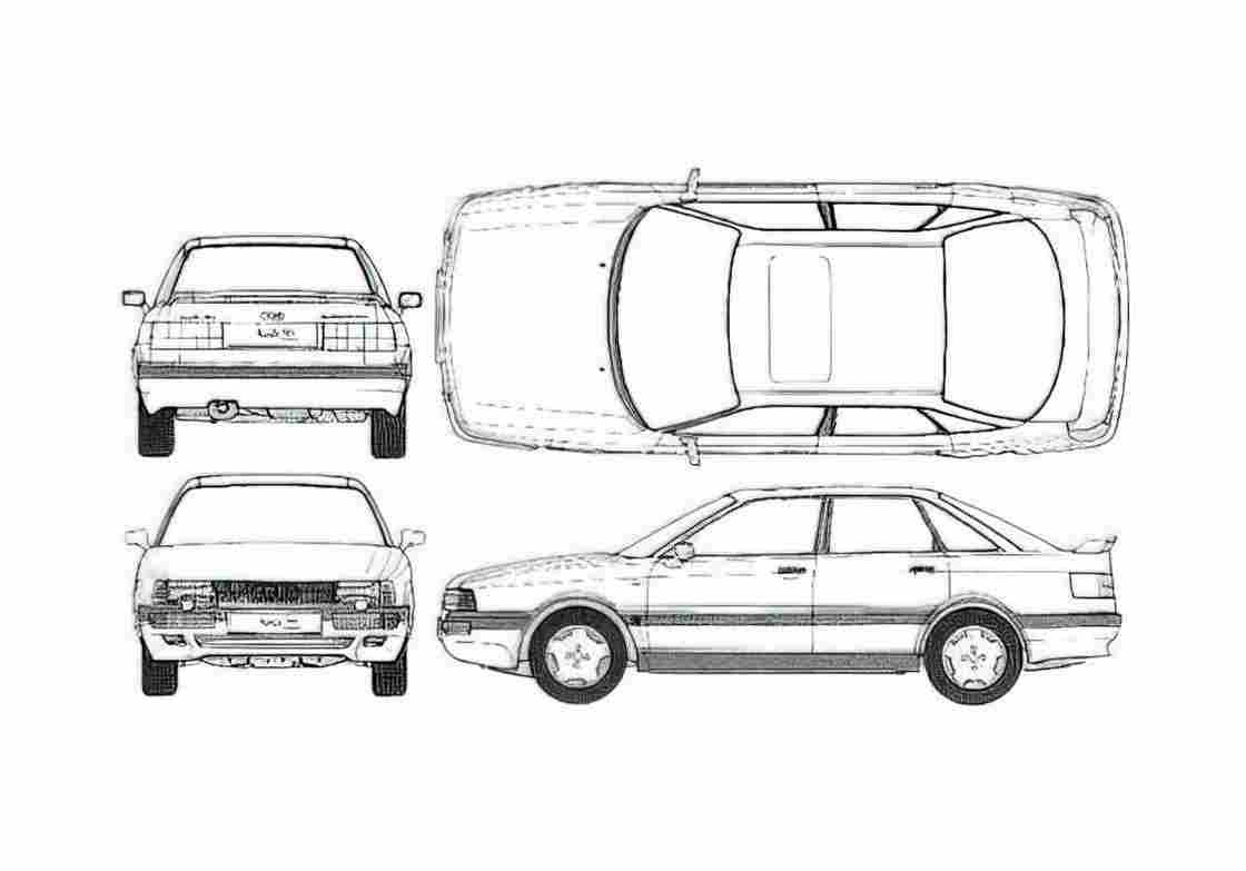 Blueprint Audi 90 Quattro 20v Sedan 1989 A4 Photo Print
