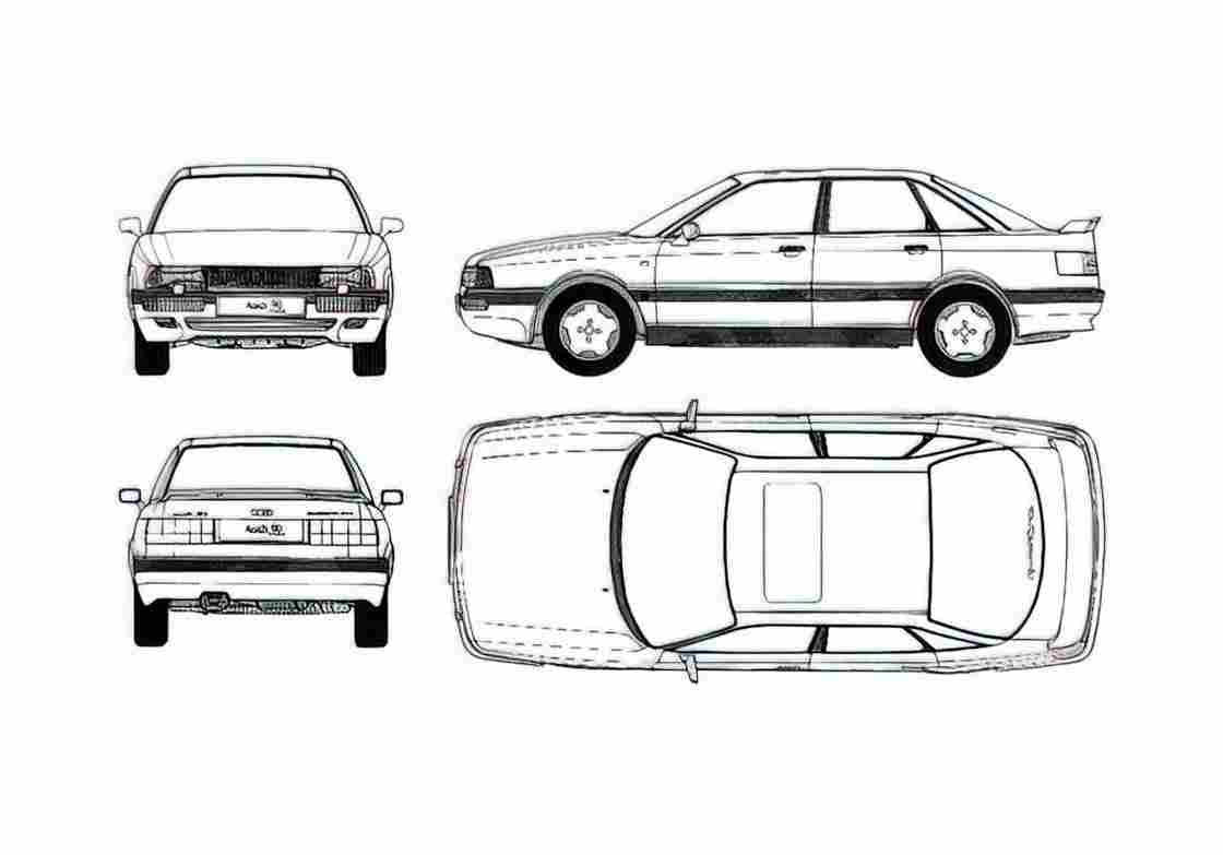 Blueprint Audi 90 Sedan 1990 A4 Photo Print