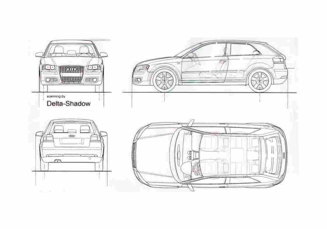 Blueprint Audi A3 Typ 8P) Hatchback 2006 A4 Photo Print