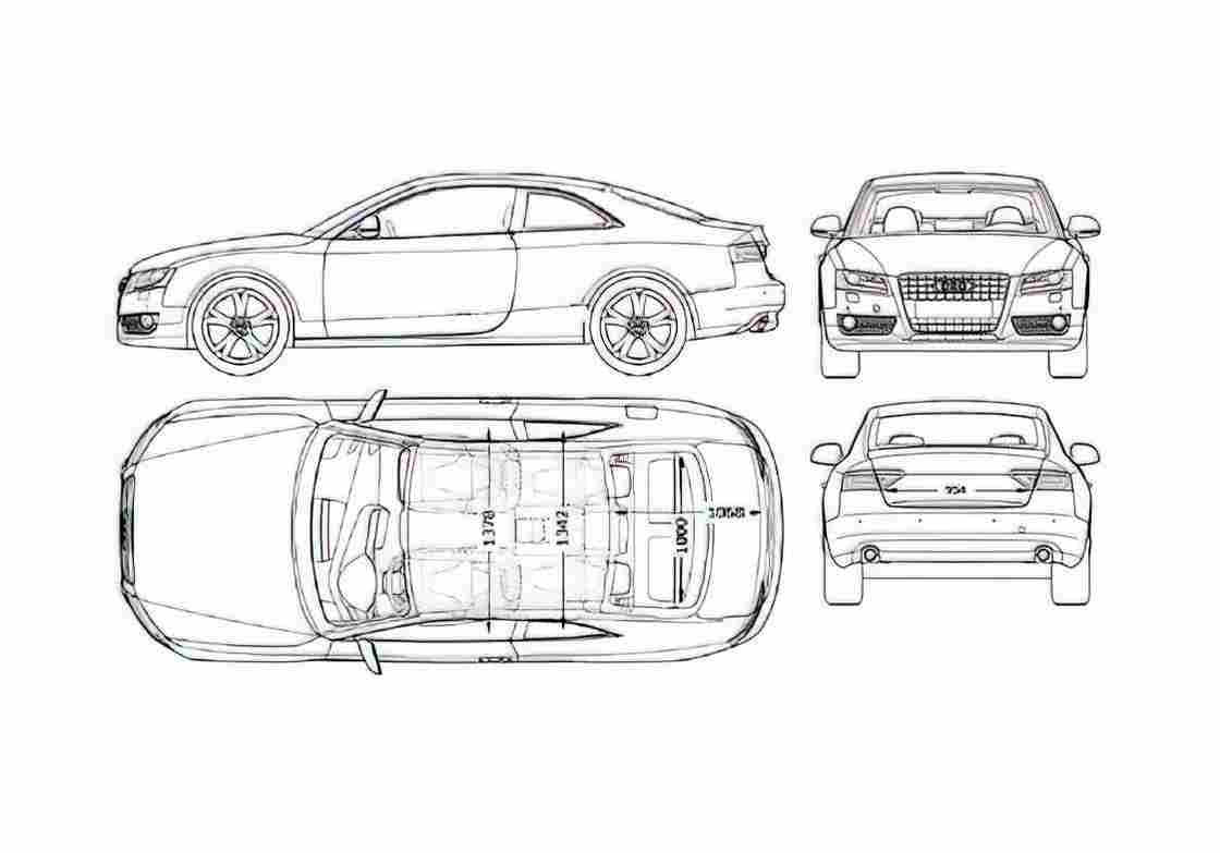 Blueprint Audi A5 Typ 8T) Coupe 2007 A4 Photo Print