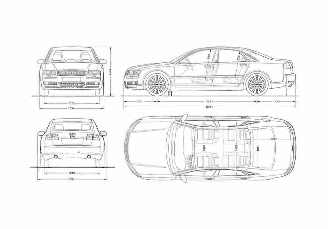 Blueprint Audi A8 D3 Typ 4E) Sedan 2003 A4 Photo Print