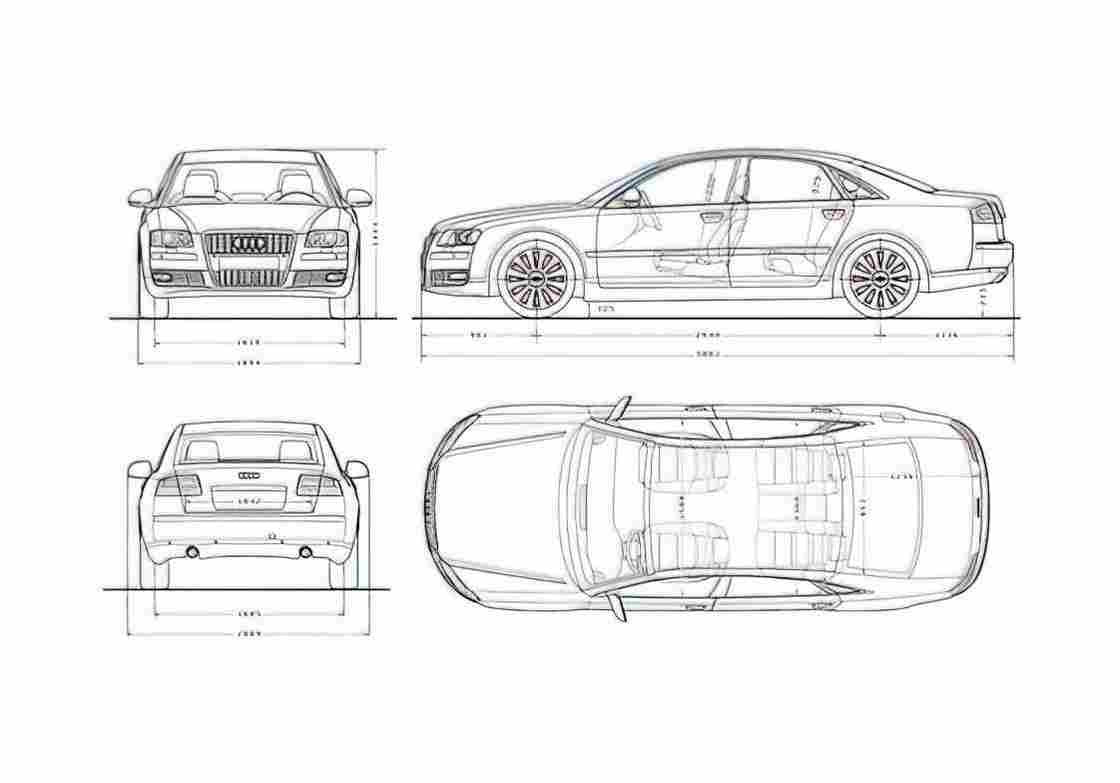 Blueprint Audi A8 D3 Typ 4E) W12 Sedan 2009 A4 Photo Print