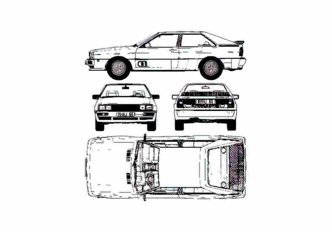 Blueprint Audi Quattro Coupe 1980 A4 Photo Print