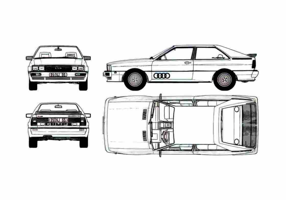 Blueprint Audi Quattro Hatchback 1984 A4 Photo Print