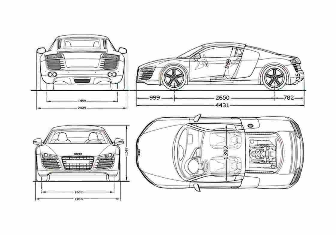 Blueprint Audi R8 Coupe 2008 A4 Photo Print