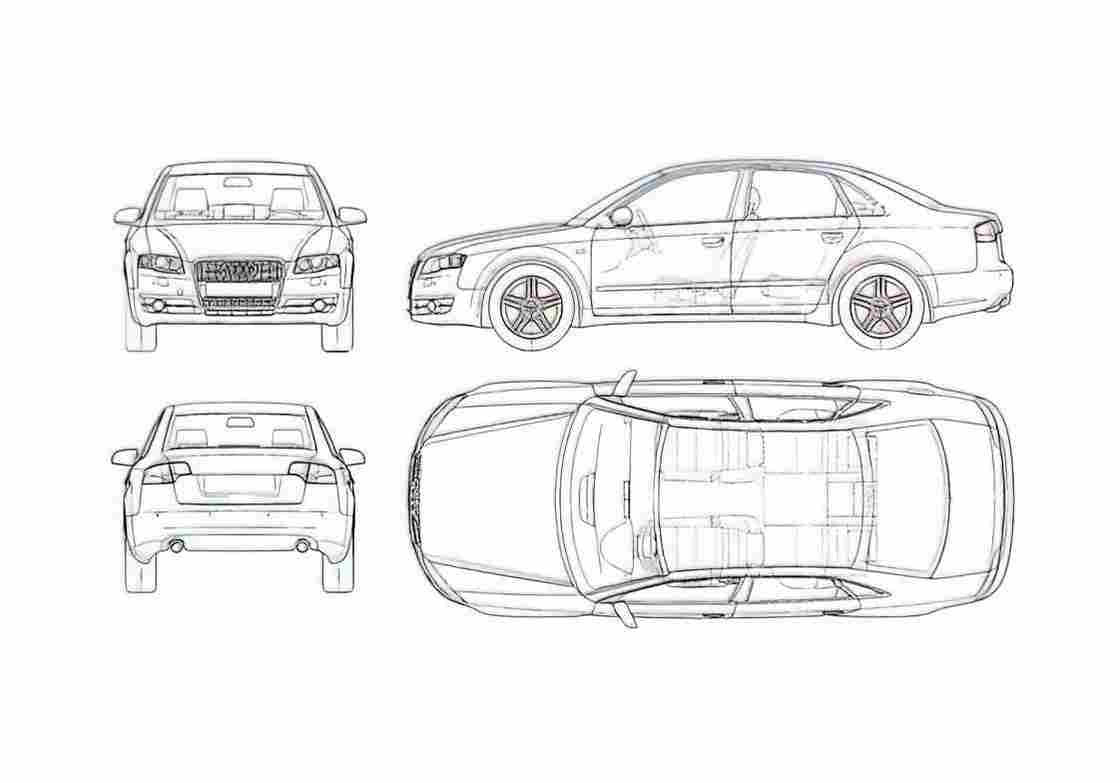 Blueprint Audi S4 B7 Typ 8E) Sedan 2005 A4 Photo Print