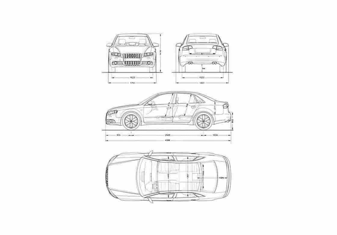 Blueprint Audi S4 B7 Typ 8E) Sedan 2008 A4 Photo Print