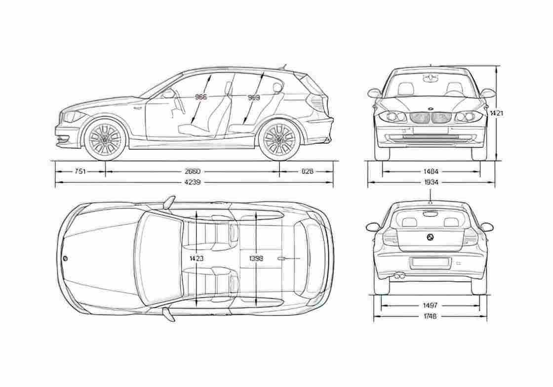 Blueprint BMW 1 Series E81 116i Hatchback 2008 A4 Photo Print