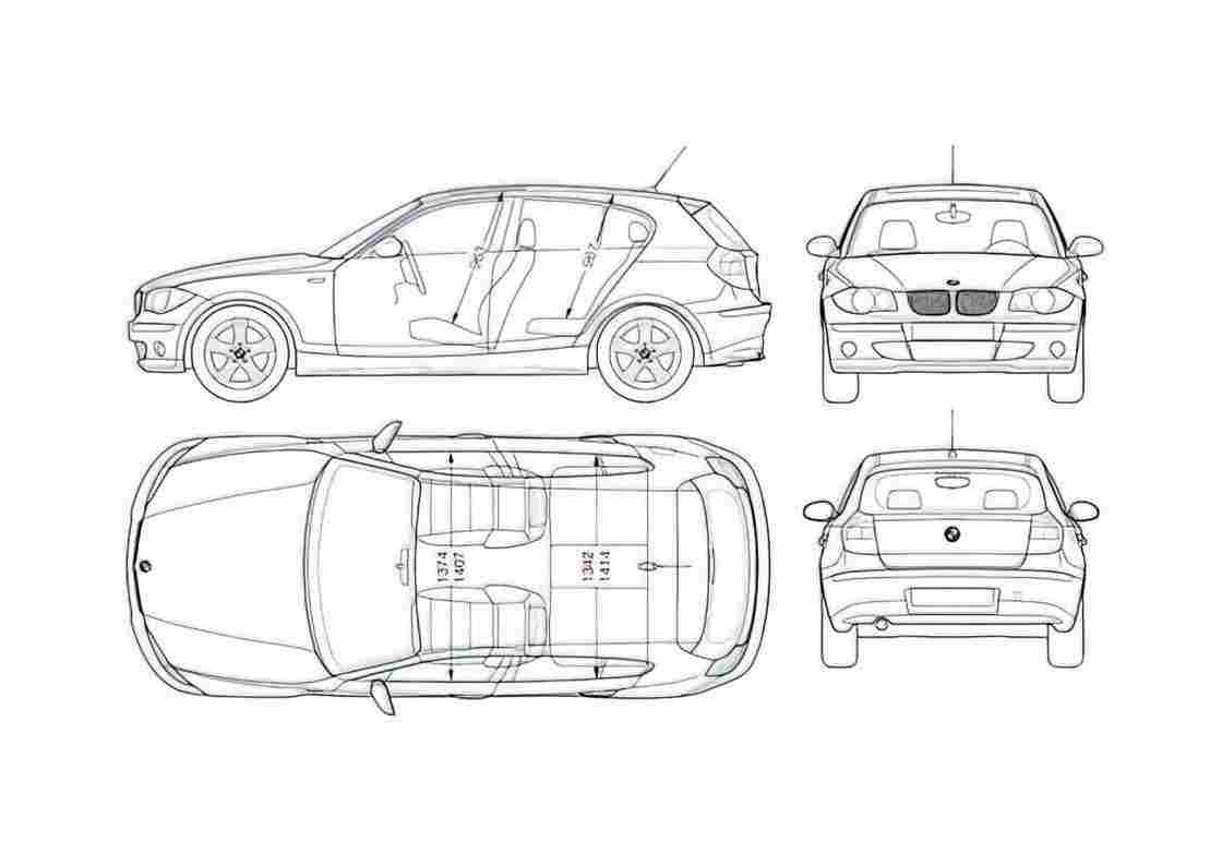 Blueprint BMW 1 Series E87 120i Hatchback 2004 A4 Photo Print