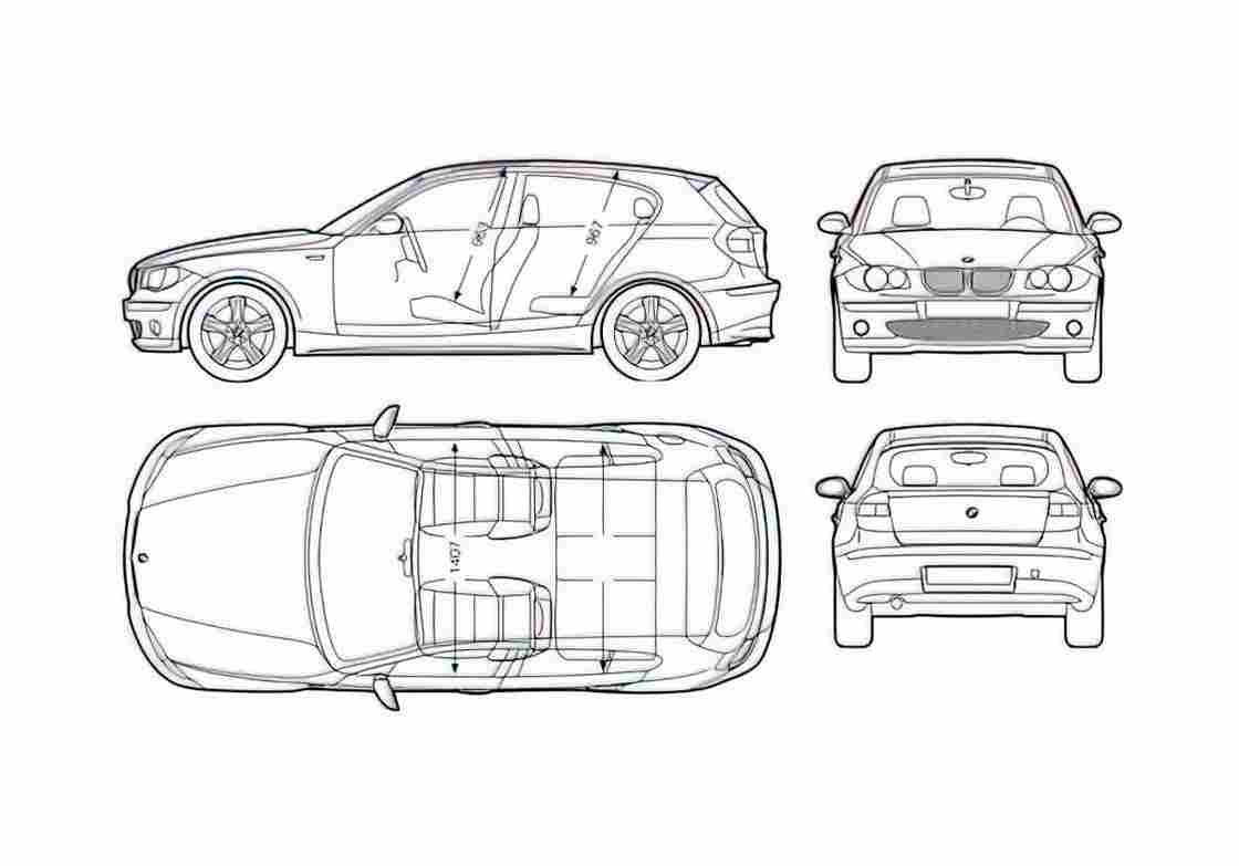 Blueprint BMW 1 Series E87 Hatchback 2004 A4 Photo Print