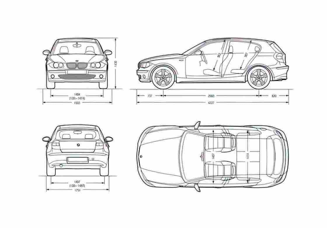 Blueprint BMW 1 Series E87 Hatchback 2007 A4 Photo Print