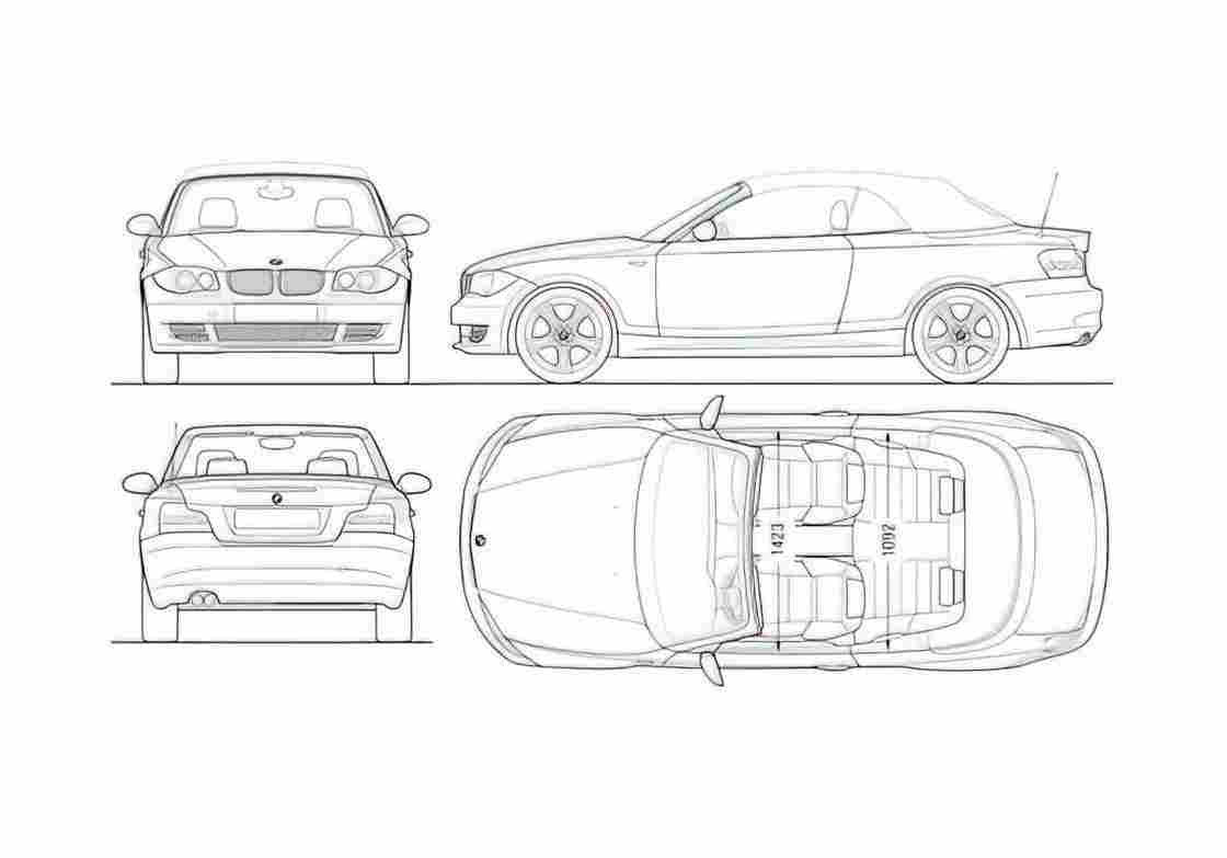 Blueprint BMW 1 Series E88 Cabriolet 2008 A4 Photo Print