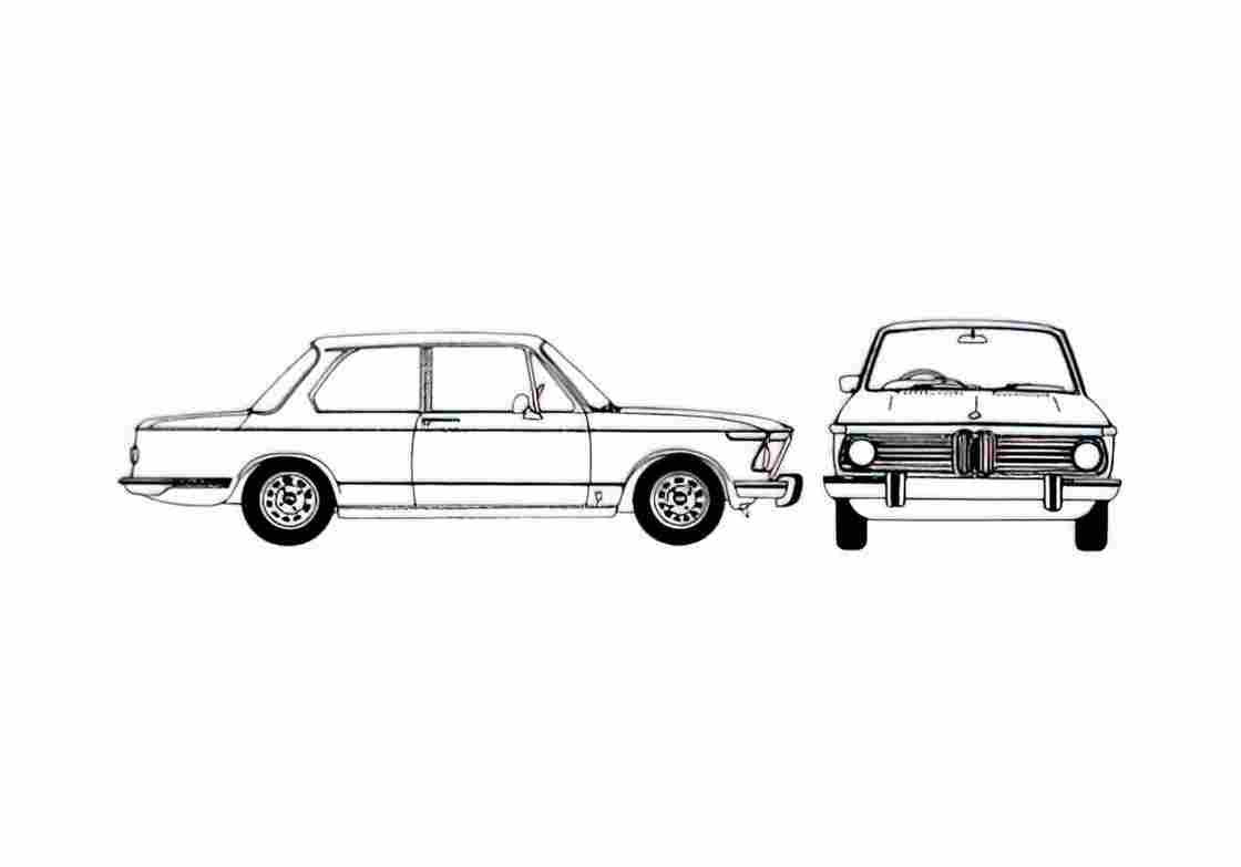 Blueprint BMW 2002 Tii 2 door Sedan 1975 A4 Photo Print