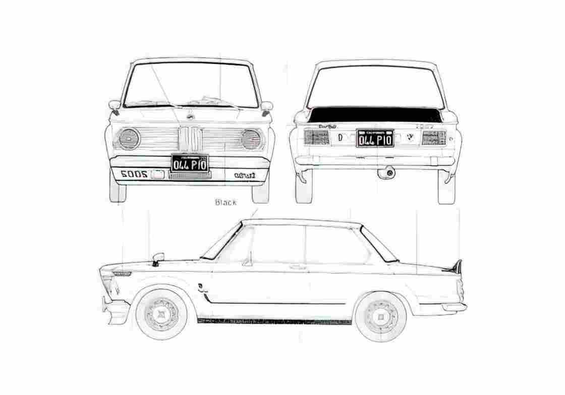 Blueprint BMW 2002 Tii Turbo Sedan 1973 A4 Photo Print