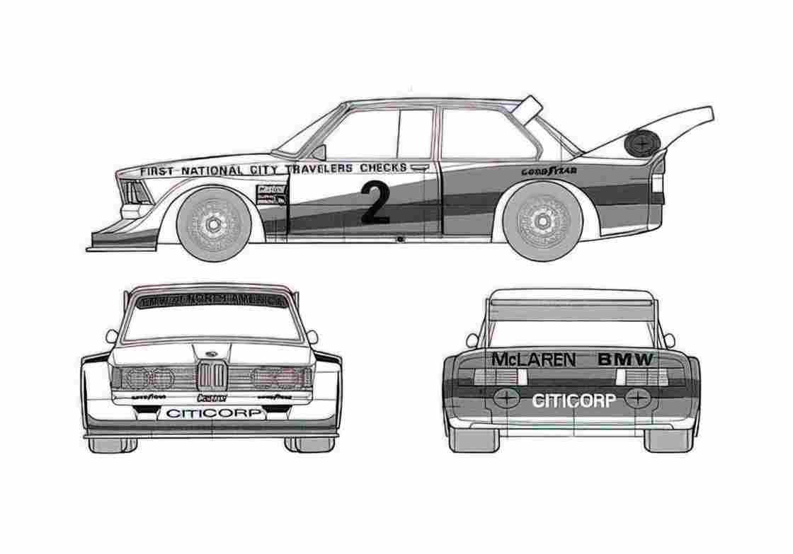 Blueprint BMW 3 Series E21 320i Racing Coupe 1977 A4 Photo Print