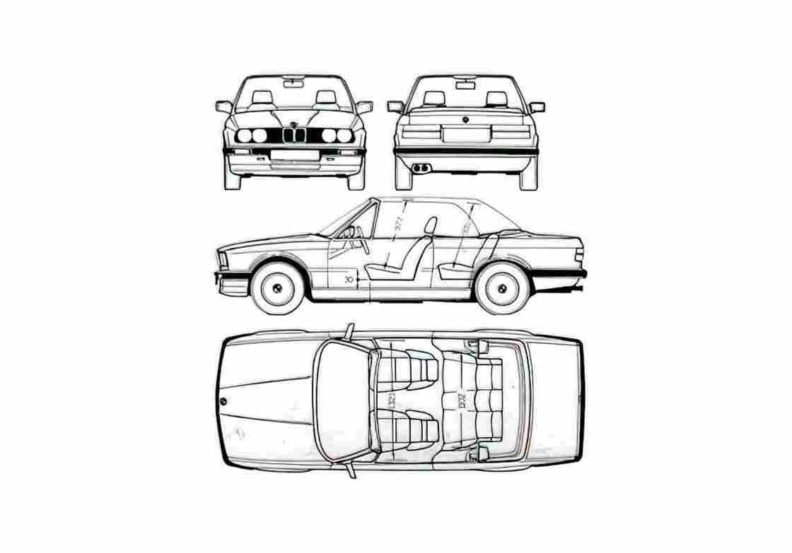 Blueprint BMW 3 Series E30 325 Cabriolet 1988 A4 Photo Print