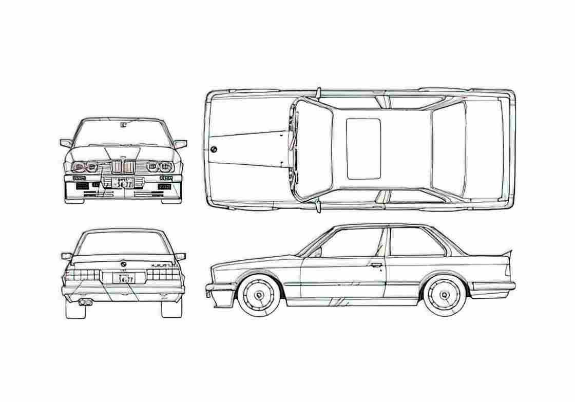 Blueprint BMW 3 Series E30 325i Coupe 1988 A4 Photo Print