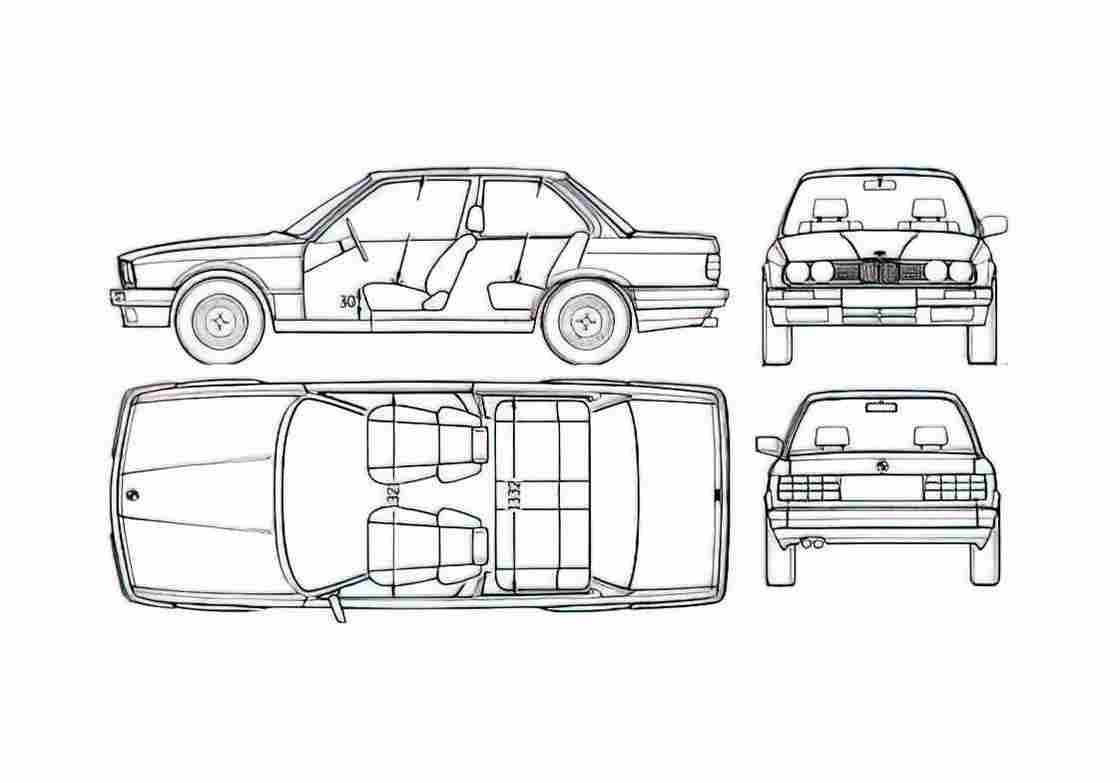 Blueprint BMW 3 Series E30 5 door Sedan 1987 A4 Photo Print
