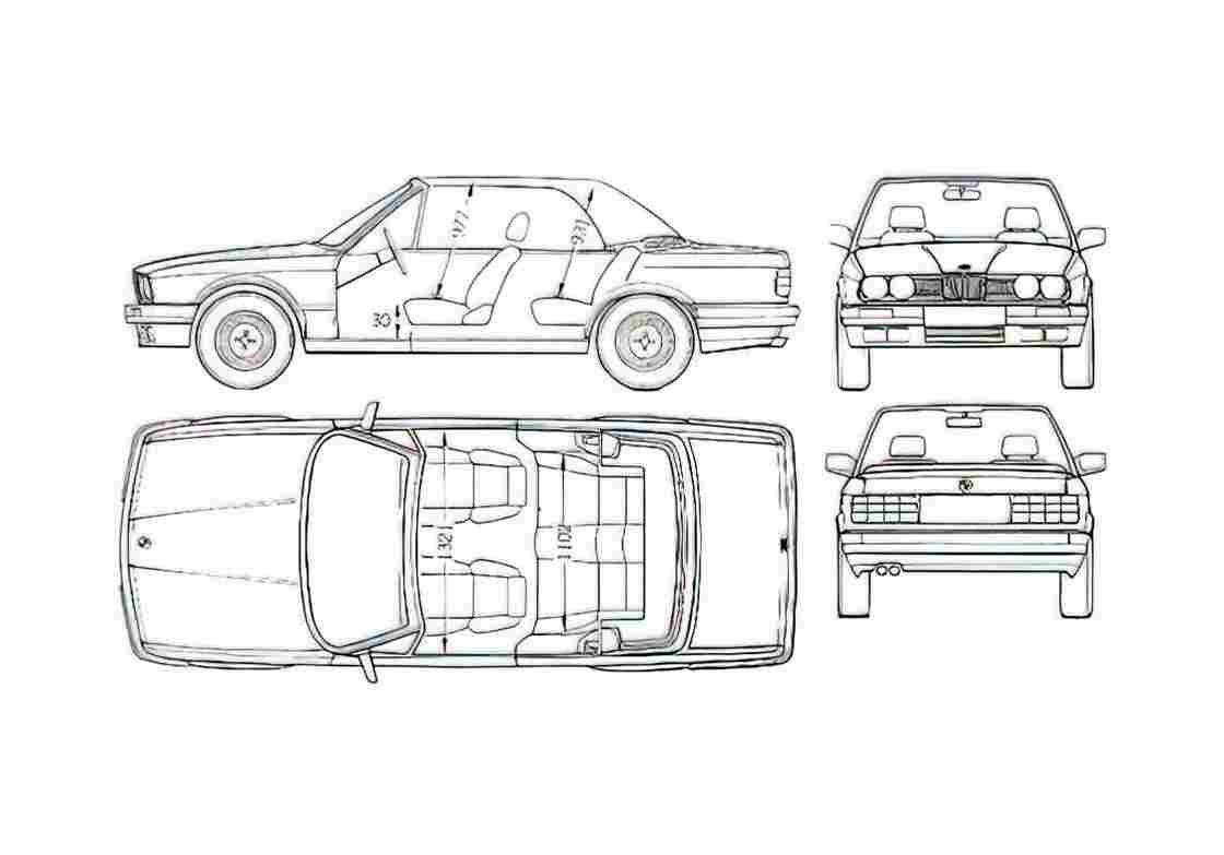 Blueprint BMW 3 Series E30 Cabriolet 1991 A4 Photo Print