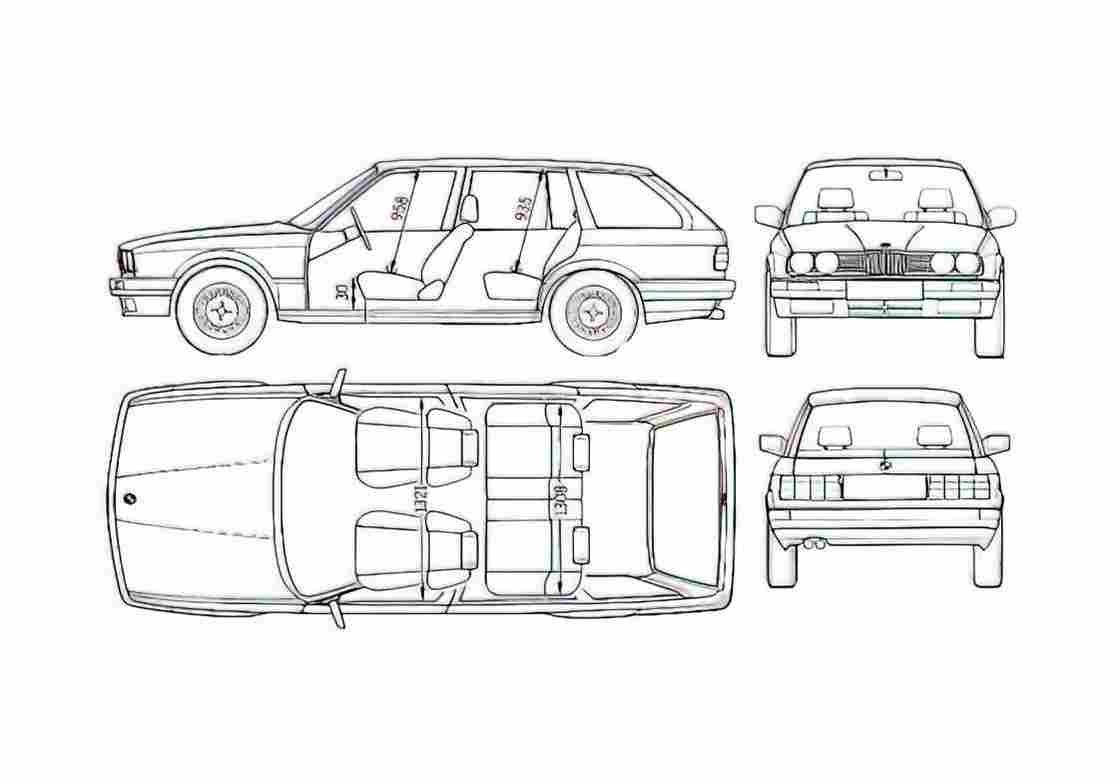 Blueprint BMW 3 Series E30 Touring Wagon 1987 A4 Photo Print