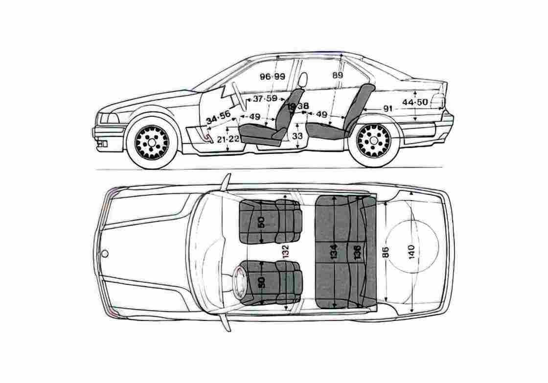 Blueprint BMW 3 Series E36 320i Sedan 1992 A4 Photo Print
