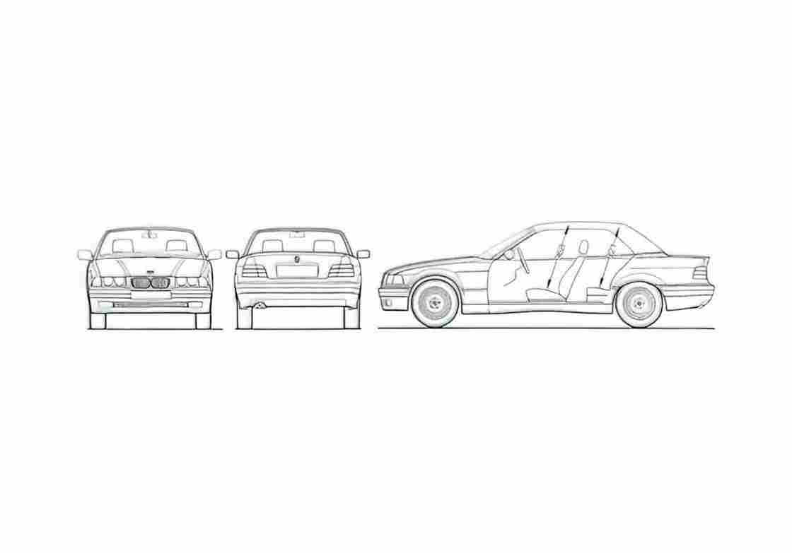 Blueprint BMW 3 Series E36 323i Cabriolet 1997 A4 Photo Print
