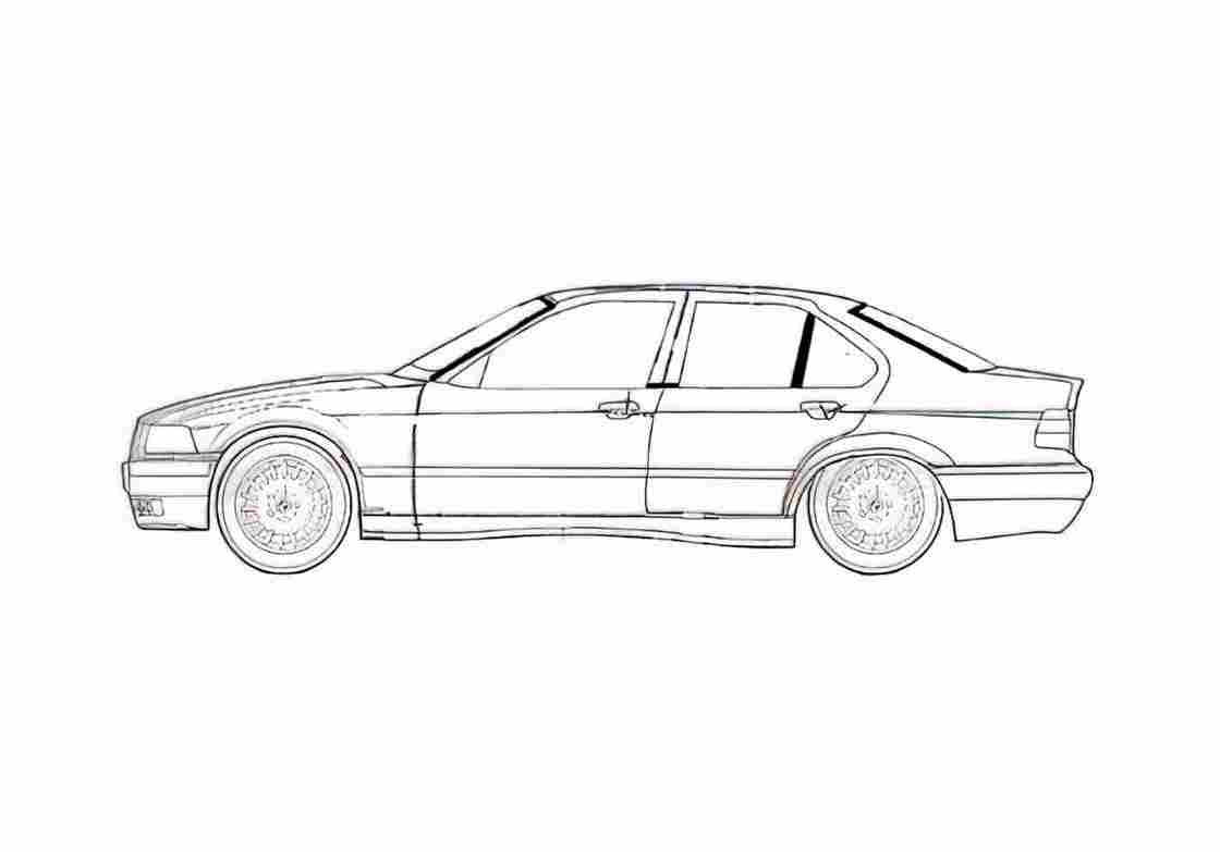 Blueprint BMW 3 Series E36 325 Sedan 1991 A4 Photo Print