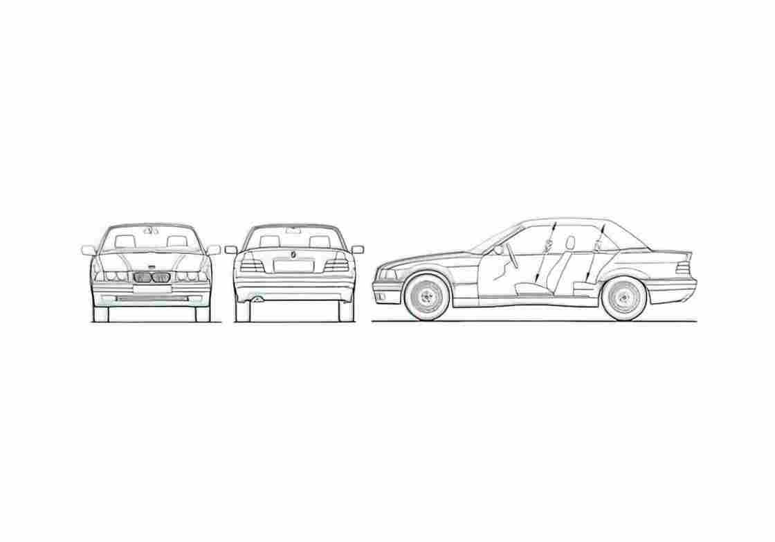 Blueprint BMW 3 Series E36 328 Cabriolet 1996 A4 Photo Print