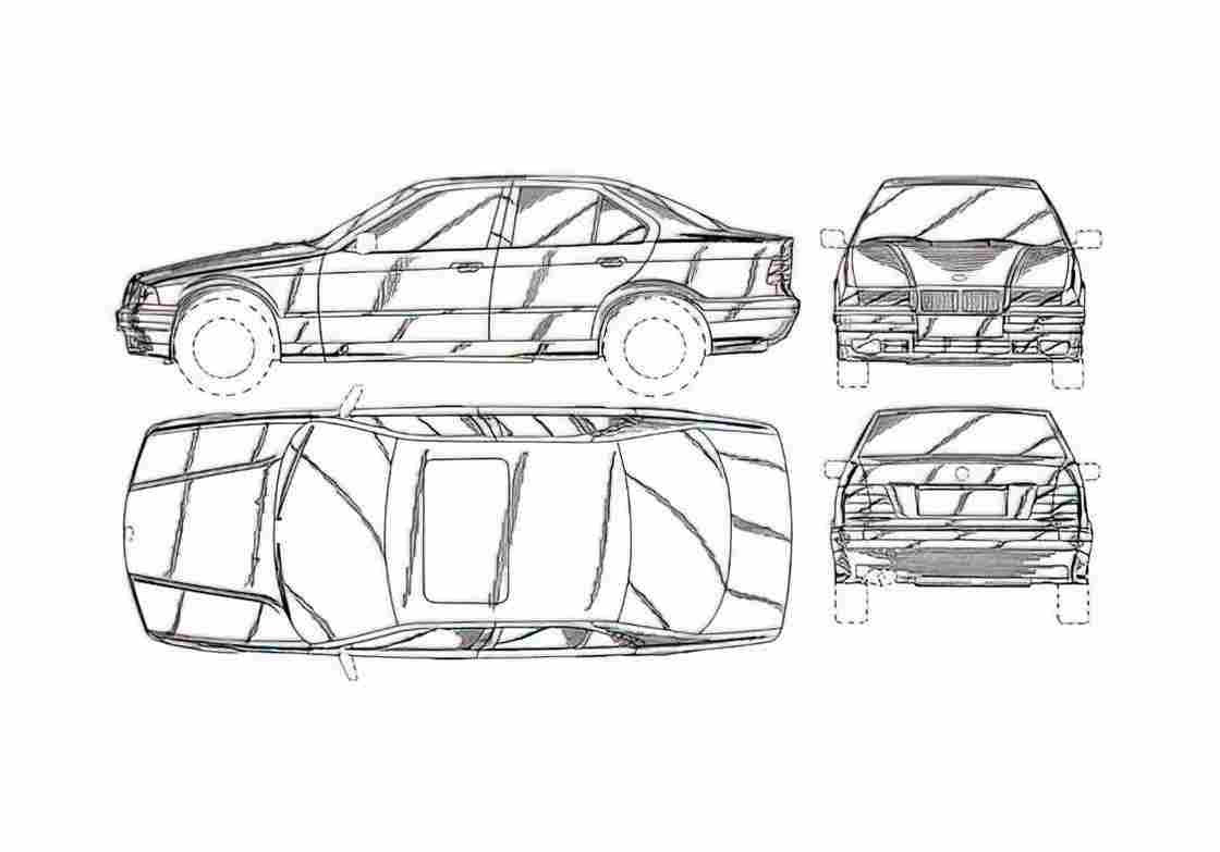 Blueprint BMW 3 Series E36 Sedan 1990 A4 Photo Print