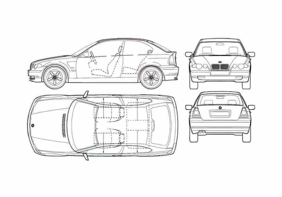 Blueprint BMW 3 Series E46 Compact Hatchback 2004 A4 Photo Print