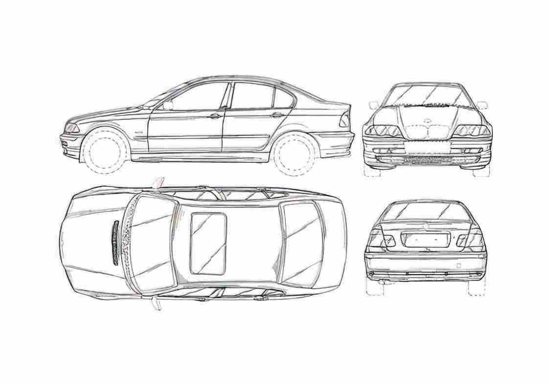 Blueprint BMW 3 Series E46 Sedan 1998 A4 Photo Print