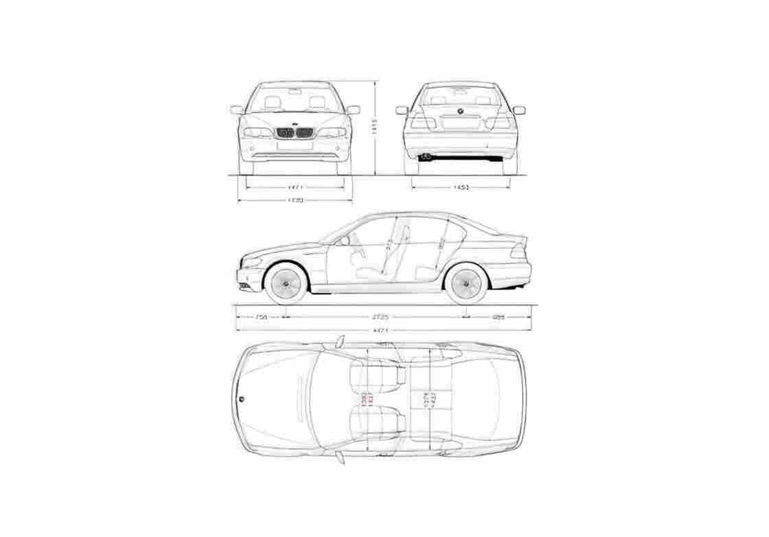 Blueprint BMW 3 Series E46 Sedan 2004 A4 Photo Print