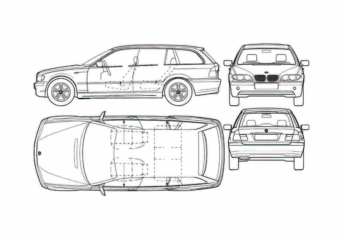 Blueprint BMW 3 Series E46 Touing Wagon 2004 A4 Photo Print