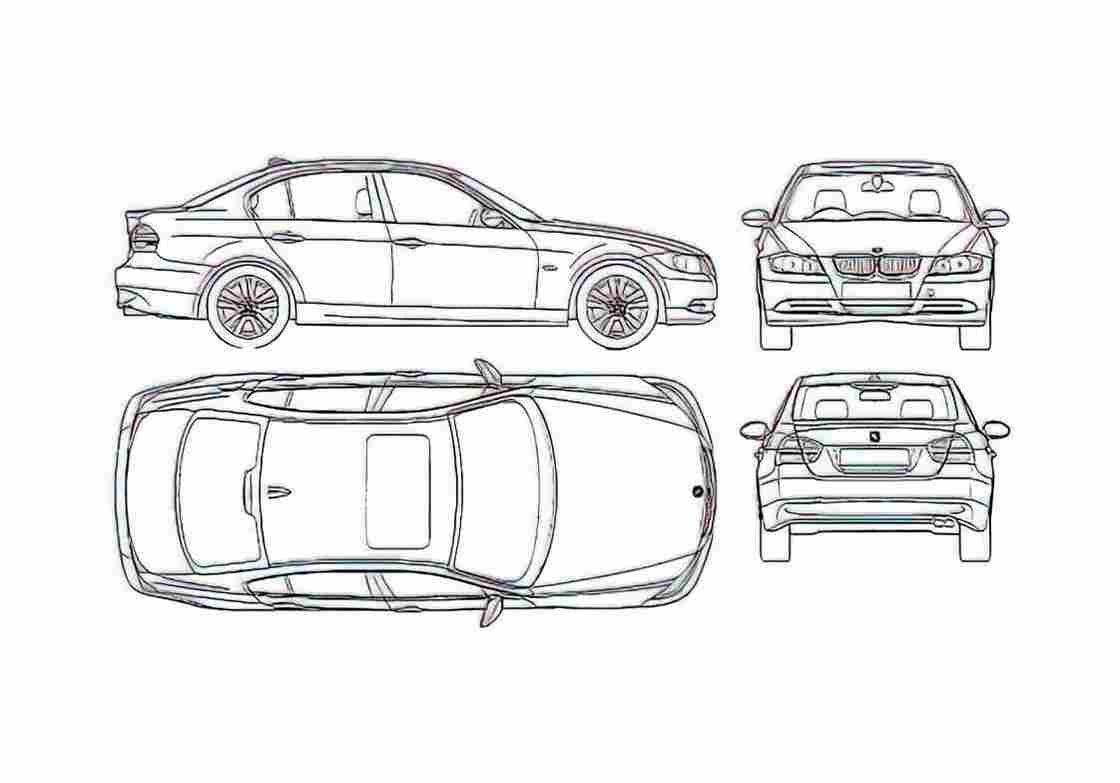 Blueprint BMW 3 Series E90 320i Sedan 2005 A4 Photo Print