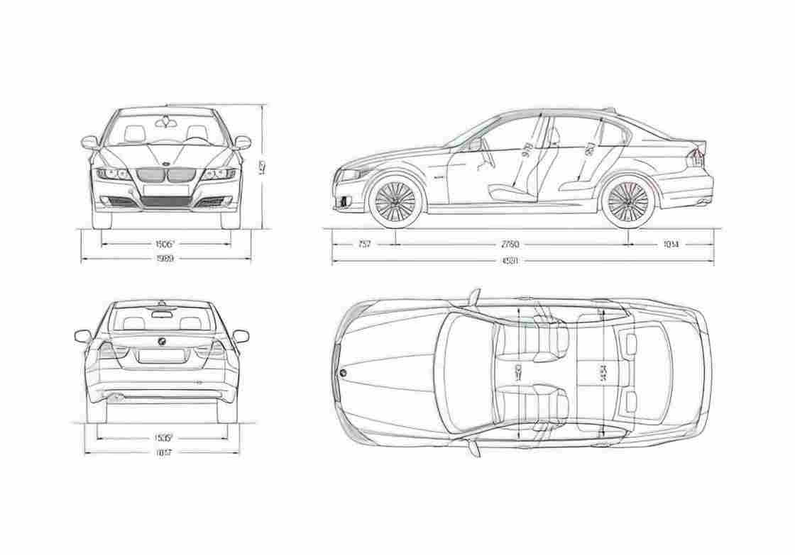 Blueprint BMW 3 Series E90 Facelift Sedan 2008 A4 Photo Print
