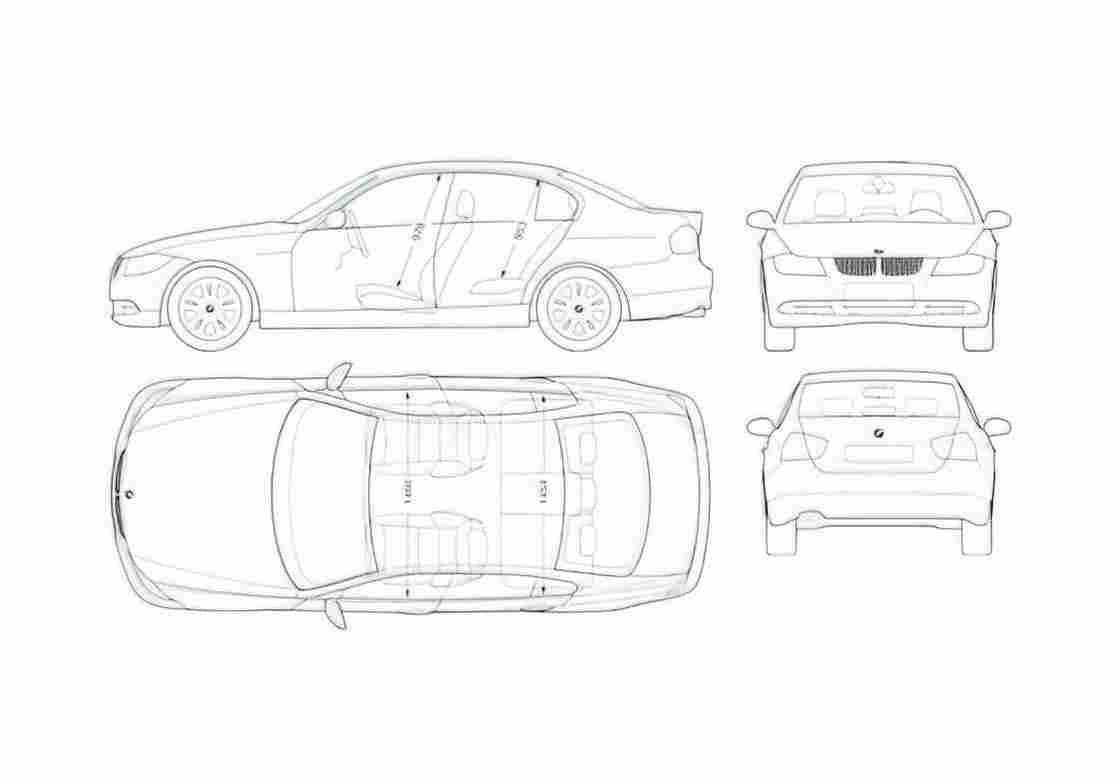 Blueprint BMW 3 Series E90 Sedan 2005 A4 Photo Print