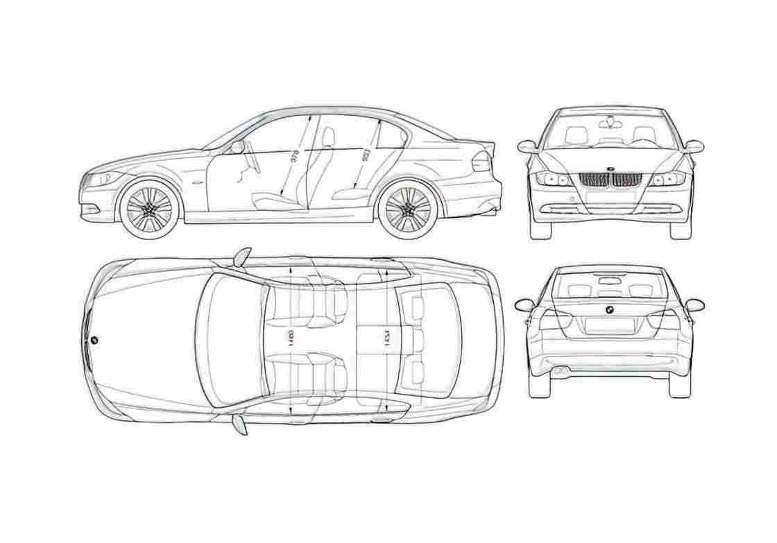 Blueprint BMW 3 Series E90 Sedan 2006 A4 Photo Print