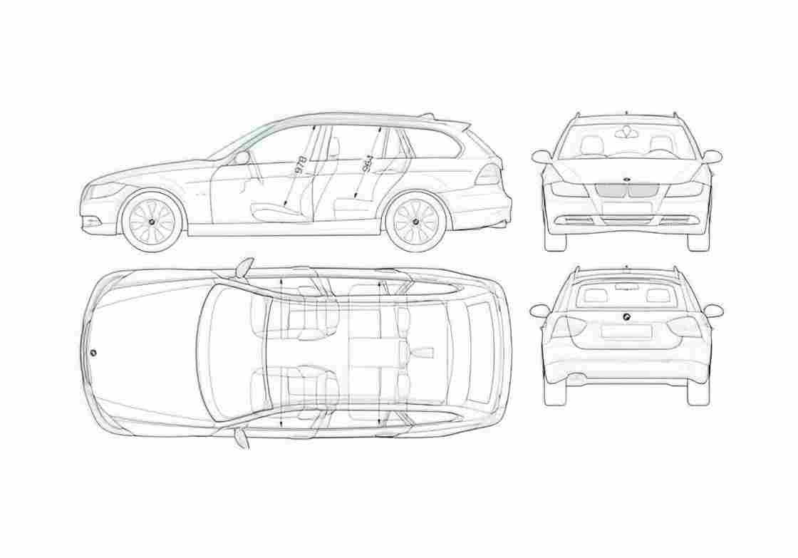 Blueprint BMW 3 Series E91 Touring Wagon 2005 A4 Photo Print