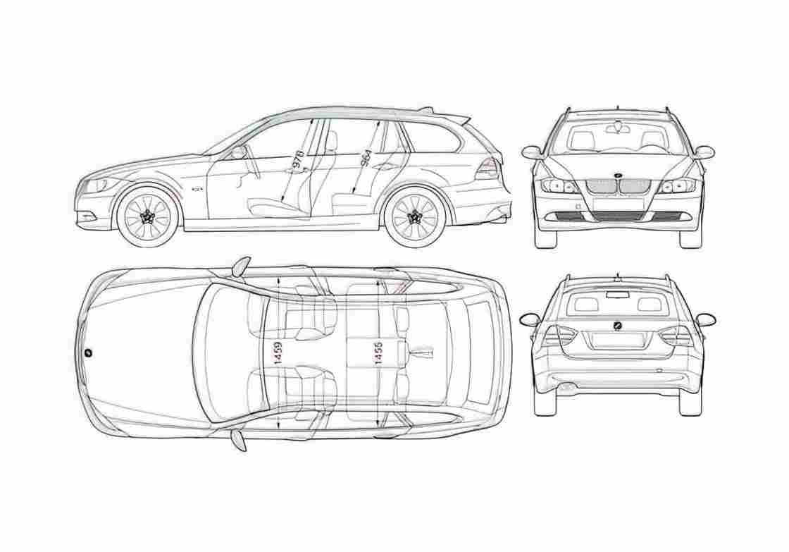 Blueprint BMW 3 Series E91 Touring Wagon 2006 A4 Photo Print