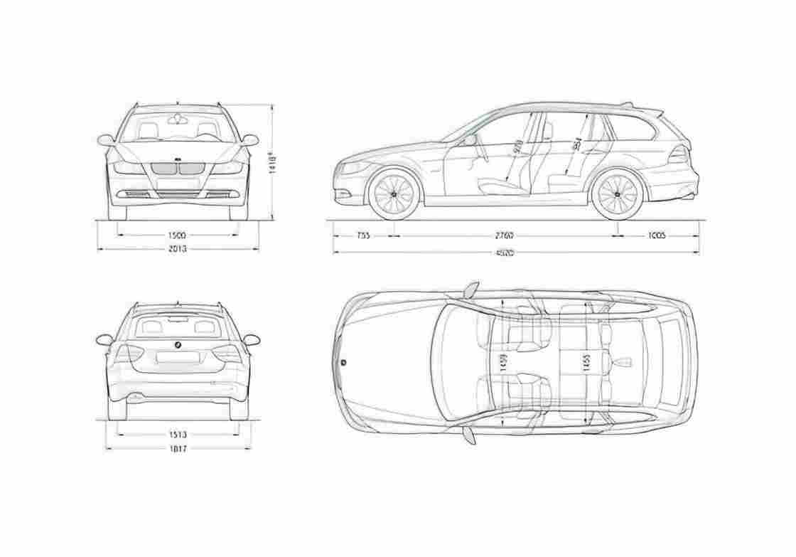 Blueprint BMW 3 Series E91 Touring Wagon 2007 A4 Photo Print