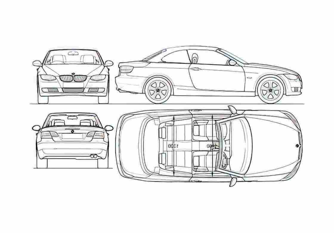 Blueprint BMW 3 Series E93 Cabriolet 2009 A4 Photo Print