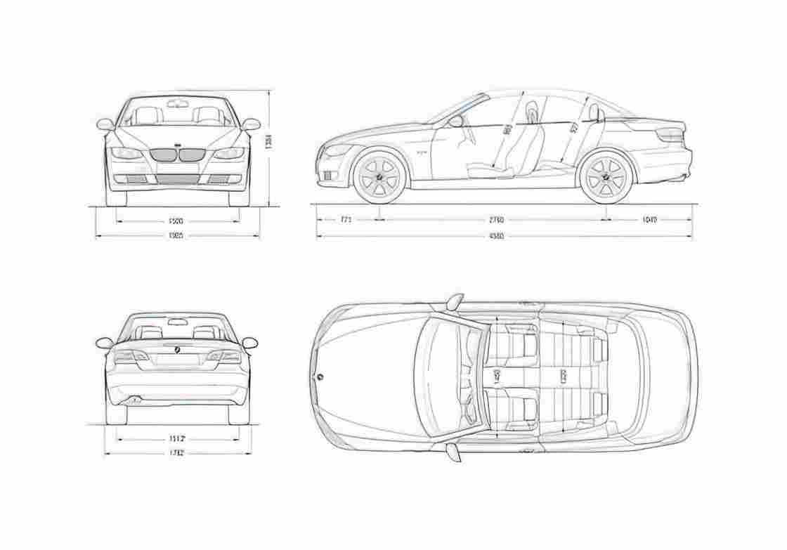 Blueprint BMW 3 Series E93 Convertible Cabriolet 2007 A4 Photo Print
