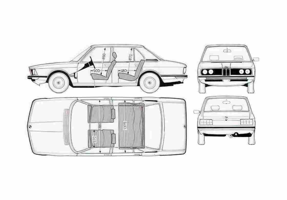 Blueprint BMW 5 Series E12 Sedan 1972 A4 Photo Print